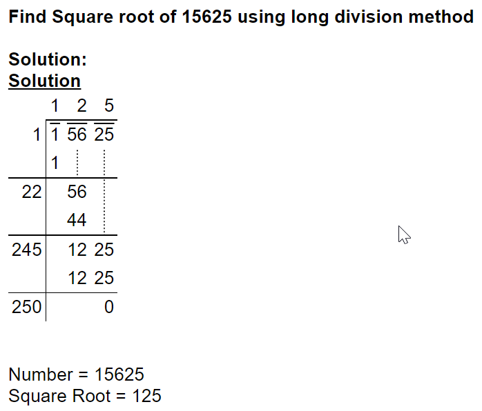 © 2022 AtoZmath.com. Square root of 15625 using long division