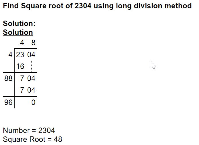 © 2022 AtoZmath.com. Square root of 2304 using long division