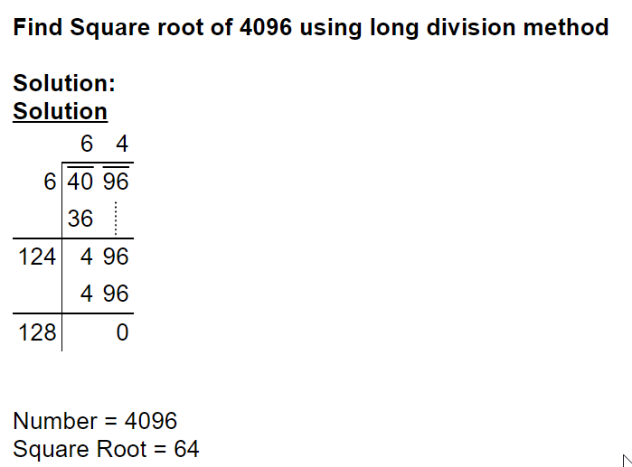 © 2022 AtoZmath.com. Square root of 4096 using long division