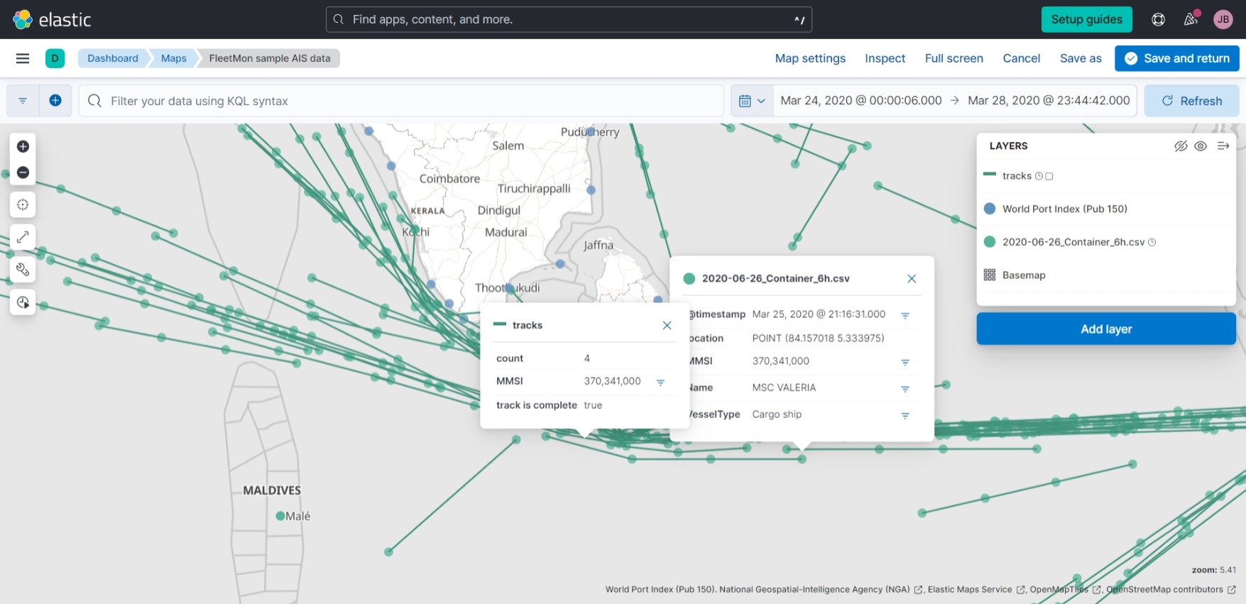 Indian Ocean ship tracks using FleetMon sample AIS data