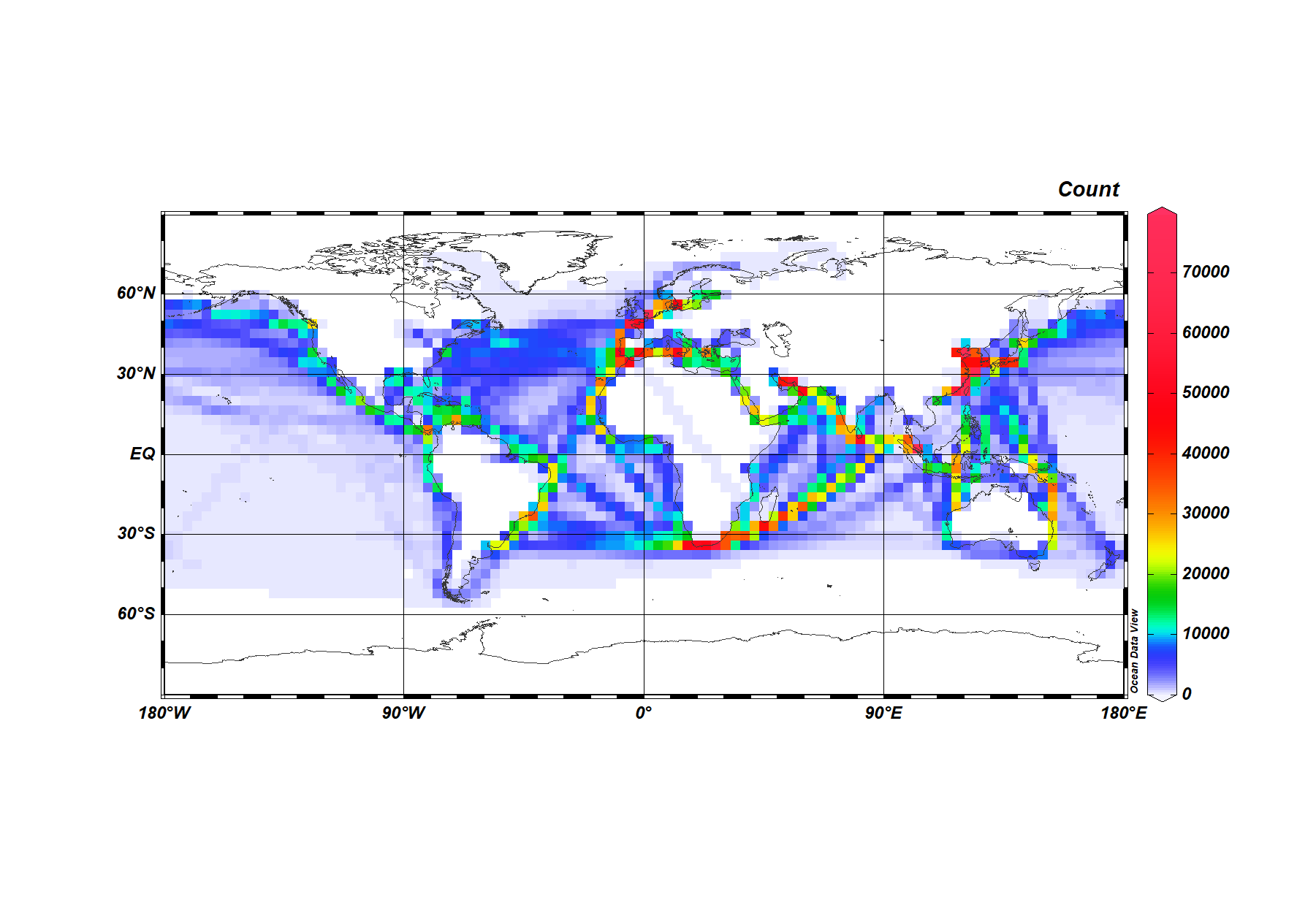 routes.csv using Ocean Data View