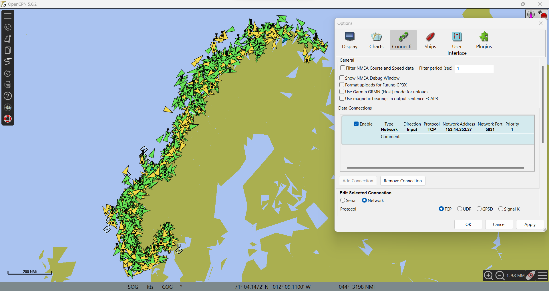 OpenCPN connection to 153.44.253.27 5631