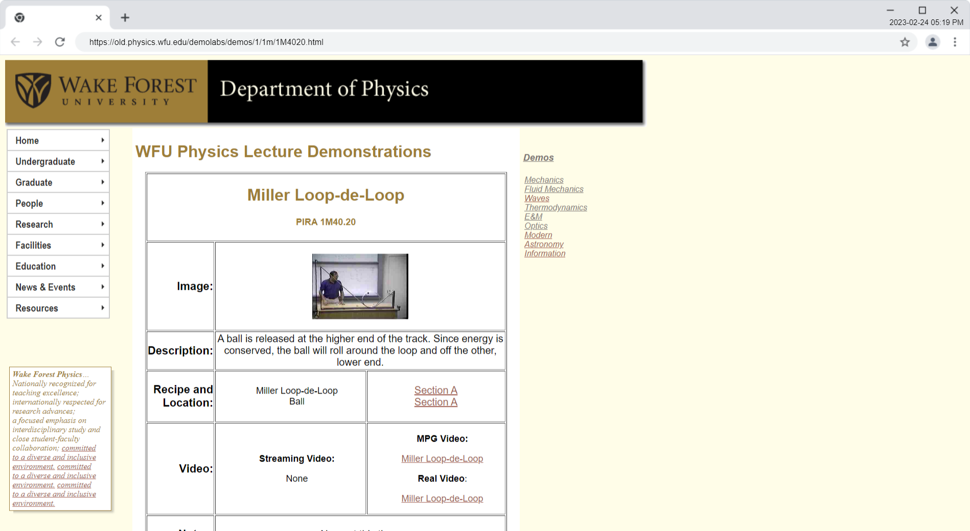 WFU Physics Lecture Demonstrations
