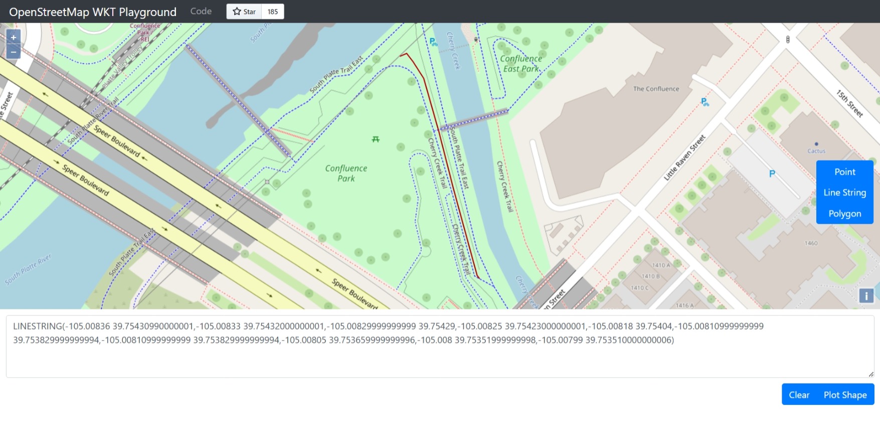 OpenStreetMap WKT Playground: 10 points with LINESTRING