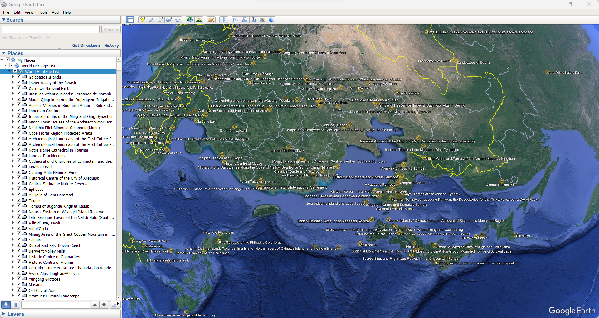 UNESCO World Heritage List kmz on Google Earth Pro